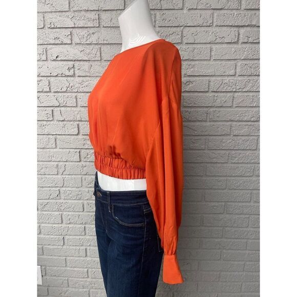 TIMING Orange Lace-Up Back Smocked Waist Blouse Size M - Picture 3 of 7